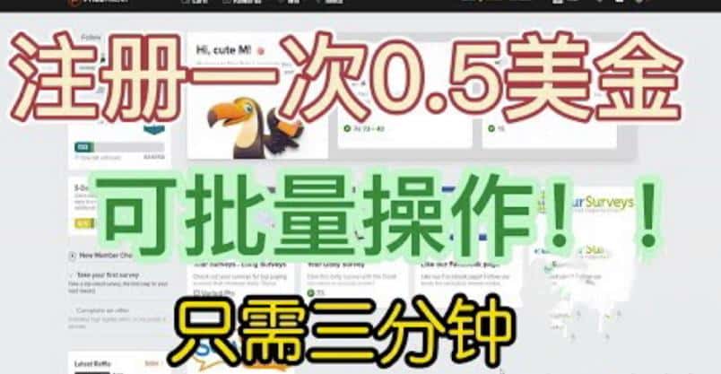 国外项目注册一次0.5美金，只需三分钟无脑操作，可批量同时放大操作，小白工作室福利【揭秘】-优优云创