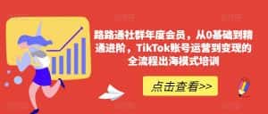 路路通社群年度会员，从0基础到精通进阶，TikTok账号运营到变现的全流程出海模式培训-优优云创