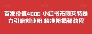 （6982期）首发价值4000 小红书无限艾特暴力引流创业粉 精准粉揭秘教程-优优云创