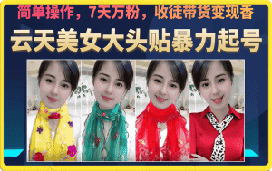 （6988期）美女大头贴暴力起号教学，简单操作，7天万粉，收徒带货变现香-优优云创