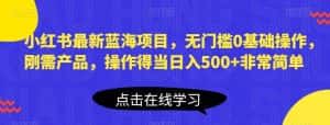 小红书最新蓝海项目，无门槛0基础操作，刚需产品，操作得当日入500+非常简单【揭秘】-优优云创