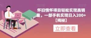 怀旧情怀项目轻松实现高销量，一部手机实现日入200+【揭秘】-优优云创