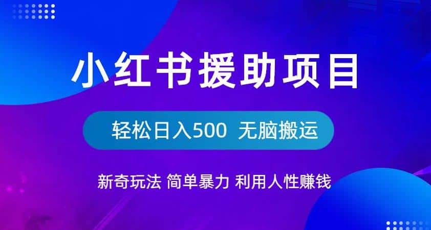 小红书援助项目新奇玩法,简单暴力,无脑搬运轻松日入500【揭秘】-优优云创