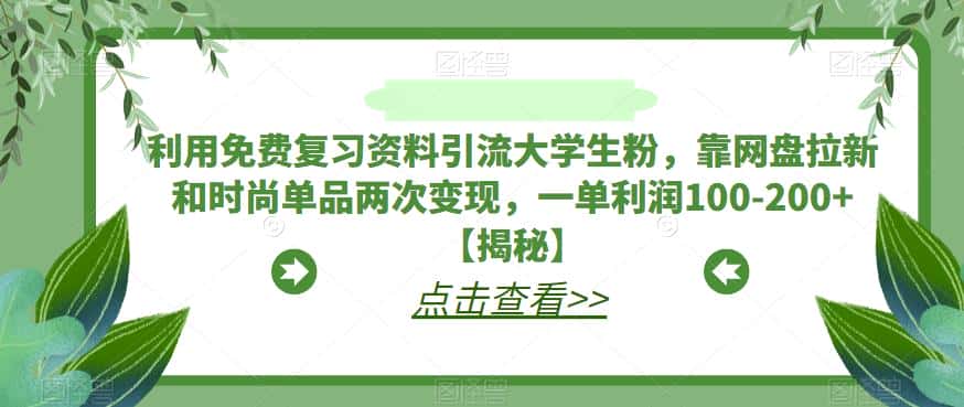 利用免费复习资料引流大学生粉，靠网盘拉新和时尚单品两次变现，一单利润100-200+【揭秘】-优优云创