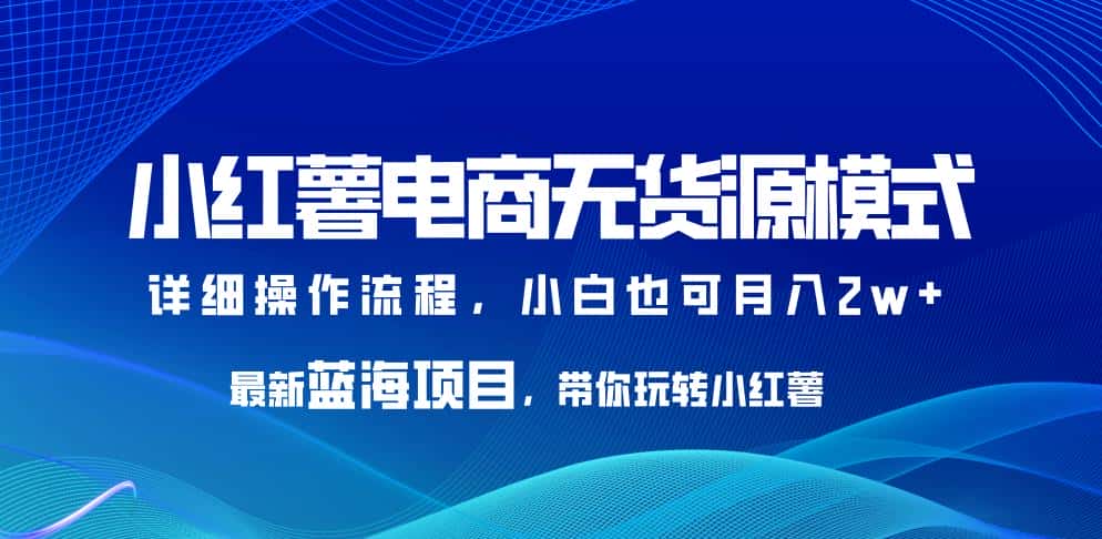 小红薯电商无货源模式，最新蓝海项目，带你玩转小红薯，小白也可月入2w+【揭秘】-优优云创