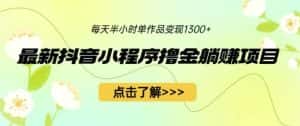 最新抖音小程序撸金躺赚项目,一部手机每天半小时,单个作品变现1300+【揭秘】-优优云创网
