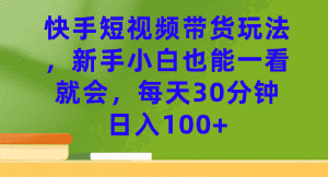 （7286期）快手短视频带货玩法，新手小白也能一看就会，每天30分钟日入100+-优优云创