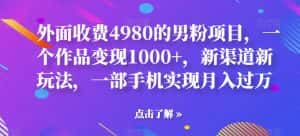 外面收费4980的男粉项目,一个作品变现1000+,新渠道新玩法,一部手机实现月入过万【揭秘】-优优云创