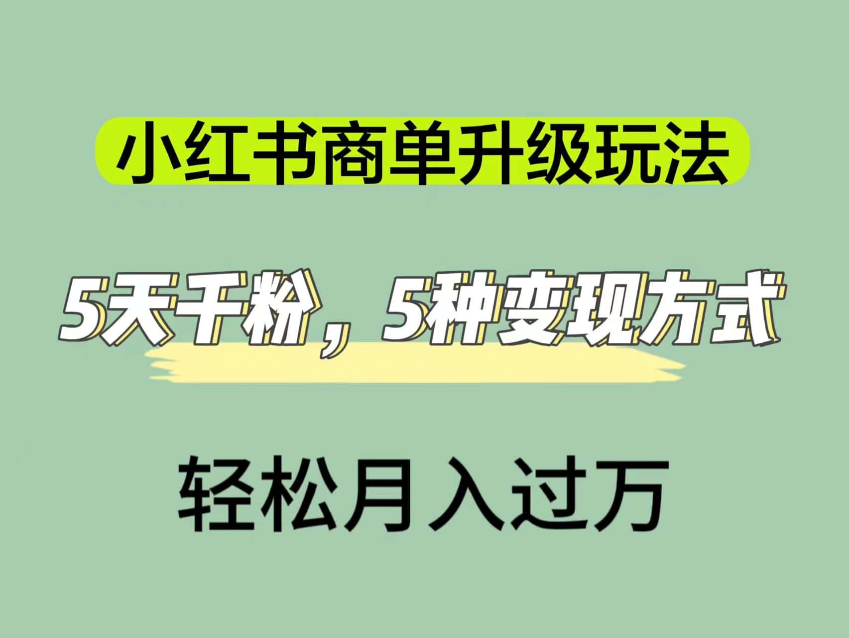 （7312期）小红书商单升级玩法，5天千粉，5种变现渠道，轻松月入1万+-优优云创