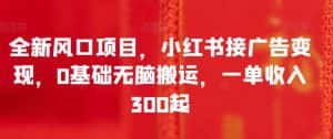 全新风口项目,小红书接广告变现,0基础无脑搬运,一单收入300起-副业吧