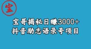 宝哥揭秘日赚3000+抖音励志语录号短视频变现项目-优优云创
