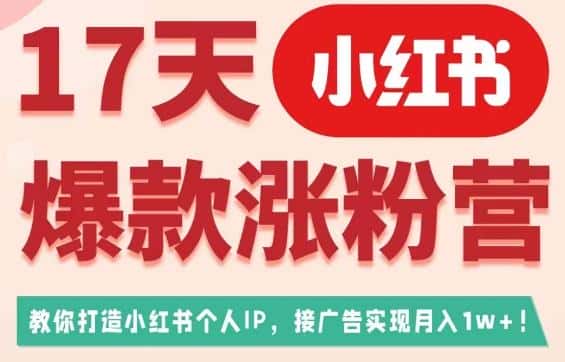 17天小红书爆款涨粉营（广告变现方向），教你打造小红书博主IP、接广告变现的-副业吧