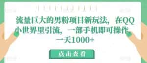 流量巨大的男粉项目新玩法，在QQ小世界里引流，一部手机即可操作，一天1000+-优优云创