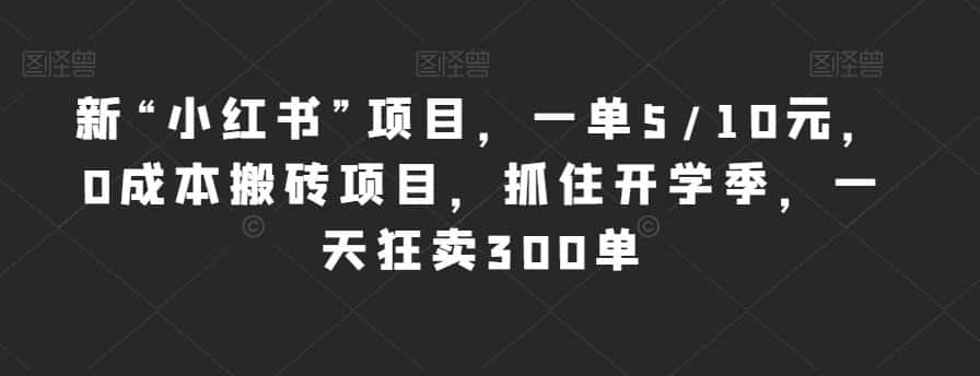 新“小红书”项目，一单5/10元，0成本搬砖项目，抓住开学季，一天狂卖300单【揭秘】-优优云创