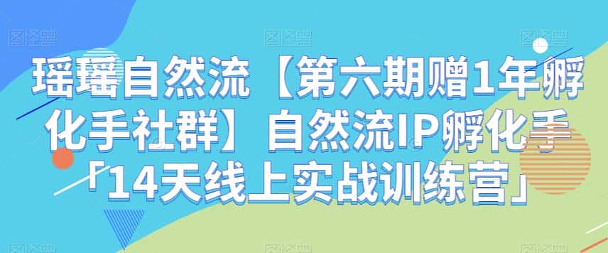 瑶瑶自然流【第六期赠1年孵化手社群】自然流IP孵化手「14天线上实战训练营」-优优云创