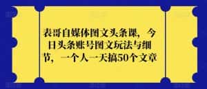 表哥自媒体图文头条课，今日头条账号图文玩法与细节，一个人一天搞50个文章-优优云创网