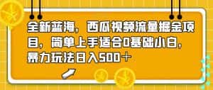 全新蓝海，西瓜视频流量掘金项目，简单上手适合0基础小白，暴力玩法日入500＋【揭秘】-优优云创