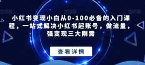 小红书变现小白从0-100必备的入门课程，一站式解决小红书起账号，做流量，强变现三大刚需-优优云创