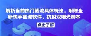 解析当前热门截流具体玩法，附赠全新快手截流软件，抗封双曝光脚本【揭秘】-优优云创