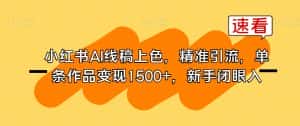 小红书AI线稿上色，精准引流，单条作品变现1500+，新手闭眼入-优优云创