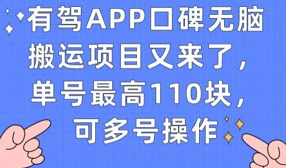 有驾APP口碑无脑搬运项目又来了，单号最高110块，可多号操作-优优云创