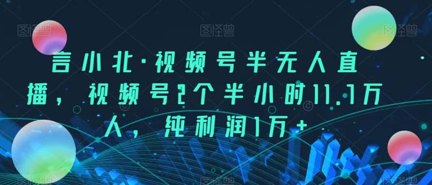 言小北·视频号半无人直播，视频号2个半小时11.7万人，纯利润1万+-优优云创