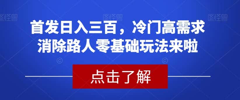 首发日入三百，冷门高需求消除路人零基础玩法来啦【揭秘】-优优云创