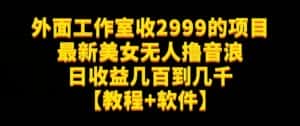 外面工作室收2999的项目最新美女无人撸音浪日收益几百到几千【教程+软件】（仅揭秘）-优优云创