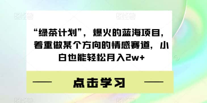 “绿茶计划”，爆火的蓝海项目，着重做某个方向的情感赛道，小白也能轻松月入2w+【揭秘】-优优云创