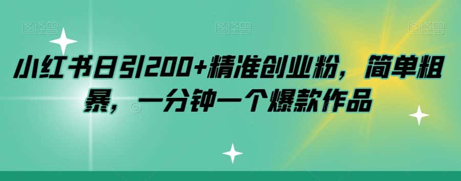 小红书日引200+精准创业粉，简单粗暴，一分钟一个爆款作品【揭秘】-副业吧