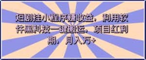 短剧挂小程序赚收益，利用软件黑科技一键搬运，项目红利期，月入万+【揭秘】-优优云创