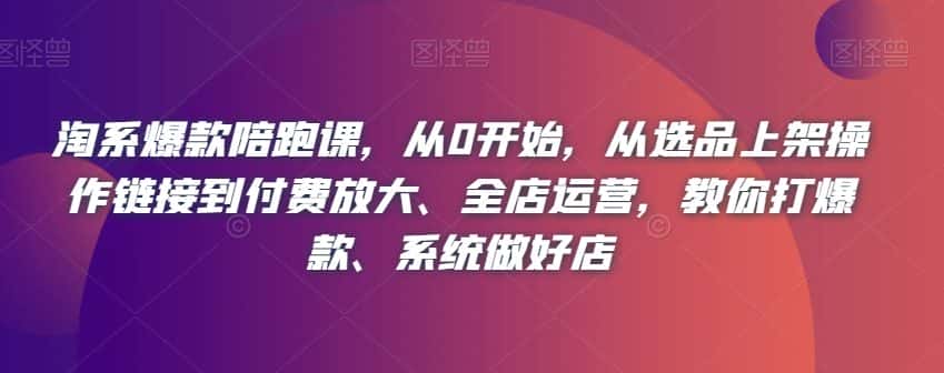 淘系爆款陪跑课，从0开始，从选品上架操作链接到付费放大、全店运营，教你打爆款、系统做好店-优优云创网