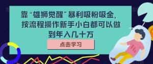靠“雄狮觉醒”暴利吸粉吸金，按流程操作新手小白都可以做到年入几十万【揭秘】-优优云创网