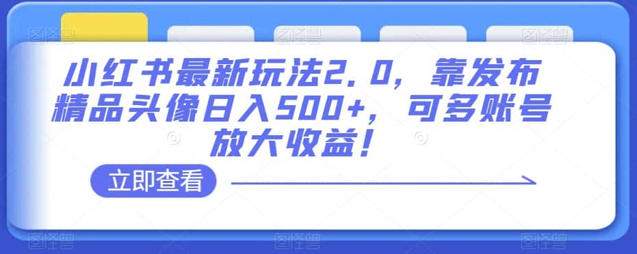 小红书最新玩法2.0，靠发布精品头像日入500+，可多账号放大收益！【揭秘】-优优云创网