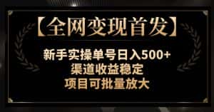 【全网变现首发】新手实操单号日入500+，渠道收益稳定，项目可批量放大【揭秘】-优优云创网