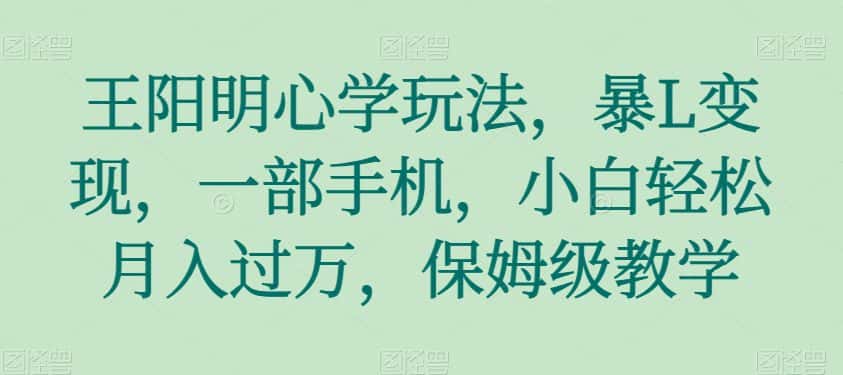 王阳明心学玩法，暴L变现，一部手机，小白轻松月入过万，保姆级教学【揭秘】-优优云创网