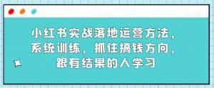 小红书实战落地运营方法，系统训练，抓住搞钱方向，跟有结果的人学习-优优云创网