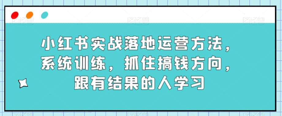 小红书实战落地运营方法，系统训练，抓住搞钱方向，跟有结果的人学习-优优云创网