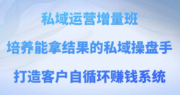 私域运营增量班，培养能拿结果的私域操盘手，打造客户自循环赚钱系统-优优云创网