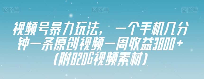 视频号暴力玩法，一个手机几分钟一条原创视频一周收益3800+（附820G视频素材）-优优云创网