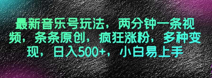 最新音乐号玩法，两分钟一条视频，条条原创，疯狂涨粉，多种变现，日入500+，小白易上手【揭秘】-优优云创网