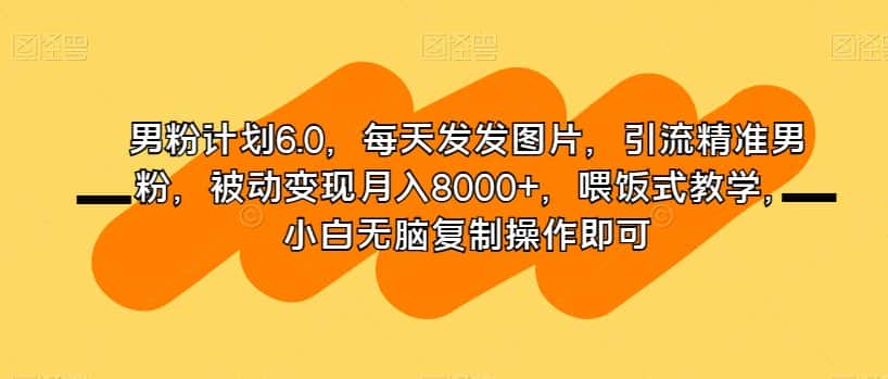 男粉计划6.0，每天发发图片，引流精准男粉，被动变现月入8000+，喂饭式教学，小白无脑复制操作即可-优优云创网