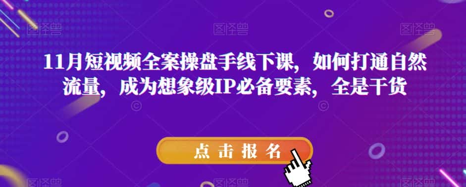 11月短视频全案操盘手线下课，如何打通自然流量，成为想象级IP必备要素，全是干货-优优云创网