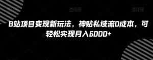 B站项目变现新玩法,神贴私域流0成本,可轻松实现月入6000+【揭秘】-优优云创网