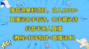 撸音浪暴利项目,日入1000+,直播间名字写诗,名字藏头诗,抖音半无人直播(教程+打字软件+直播话术)【揭秘】-优优云创网