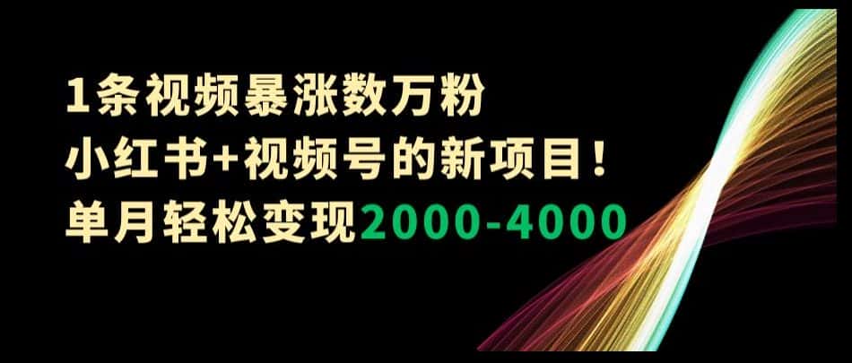 1条视频暴涨数万粉–小红书+视频号的新项目！单月轻松变现2000-4000【揭秘】-优优云创网