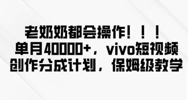 老奶奶都会操作，新平台无脑操作，单月40000+，vivo短视频创作分成计划【揭秘】-优优云创网