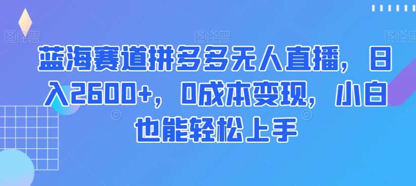蓝海赛道拼多多无人直播，日入2600+，0成本变现，小白也能轻松上手【揭秘】-优优云创网
