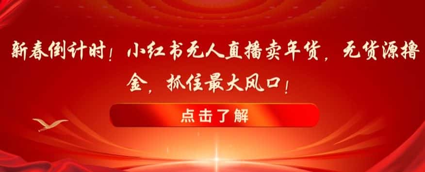 新春倒计时！小红书无人直播卖年货，无货源撸金，抓住最大风口【揭秘】-优优云创网