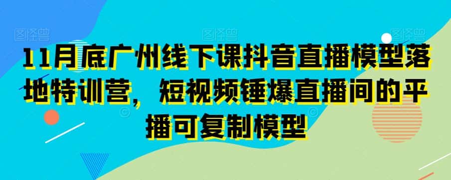 11月底广州线下课抖音直播模型落地特训营，短视频锤爆直播间的平播可复制模型-优优云创网